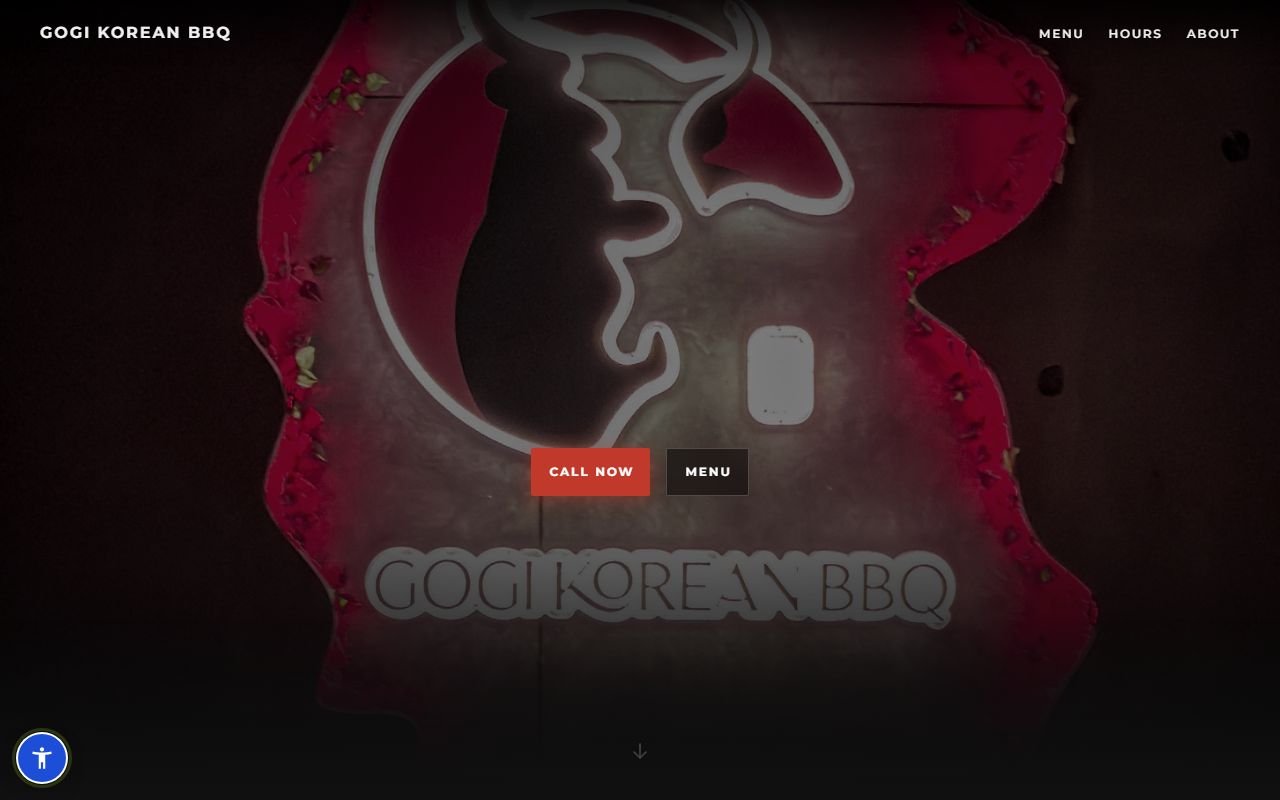 Homepage of Gogi Korean BBQ, a restaurant website