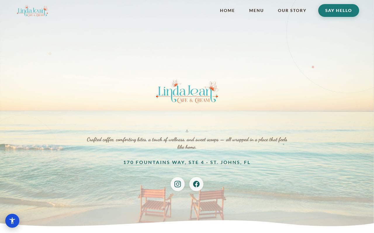 Homepage of Linda Jean Cafe and Cream, a cafe and ice cream shop website